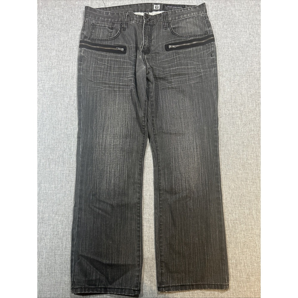 Mens Marc Ecko Cut & Sew Deadly Thread Jeans Black Size 36x30 Zip Skate Baggy